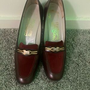 Salvatore Ferragamo Brown and Red Leather Flats